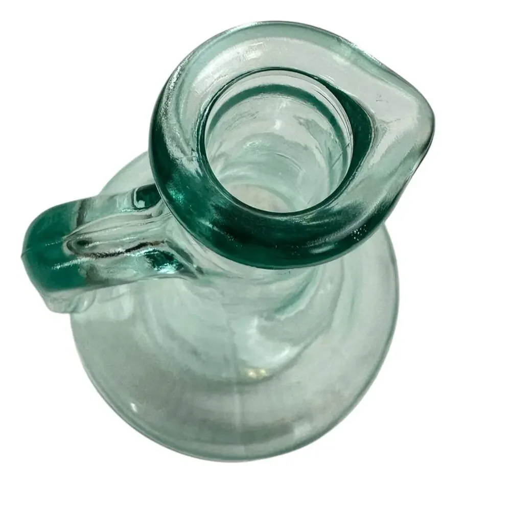 Vintage Aqua Blue Glass Pitcher Cruet Depression Wine Water 1000 ml / 33.8 oz